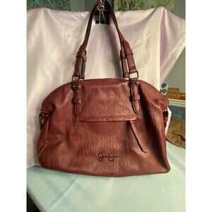 Jessica Simpson Purse 2 top handles Faux Burgundy Leather 11 X 15  EUC
